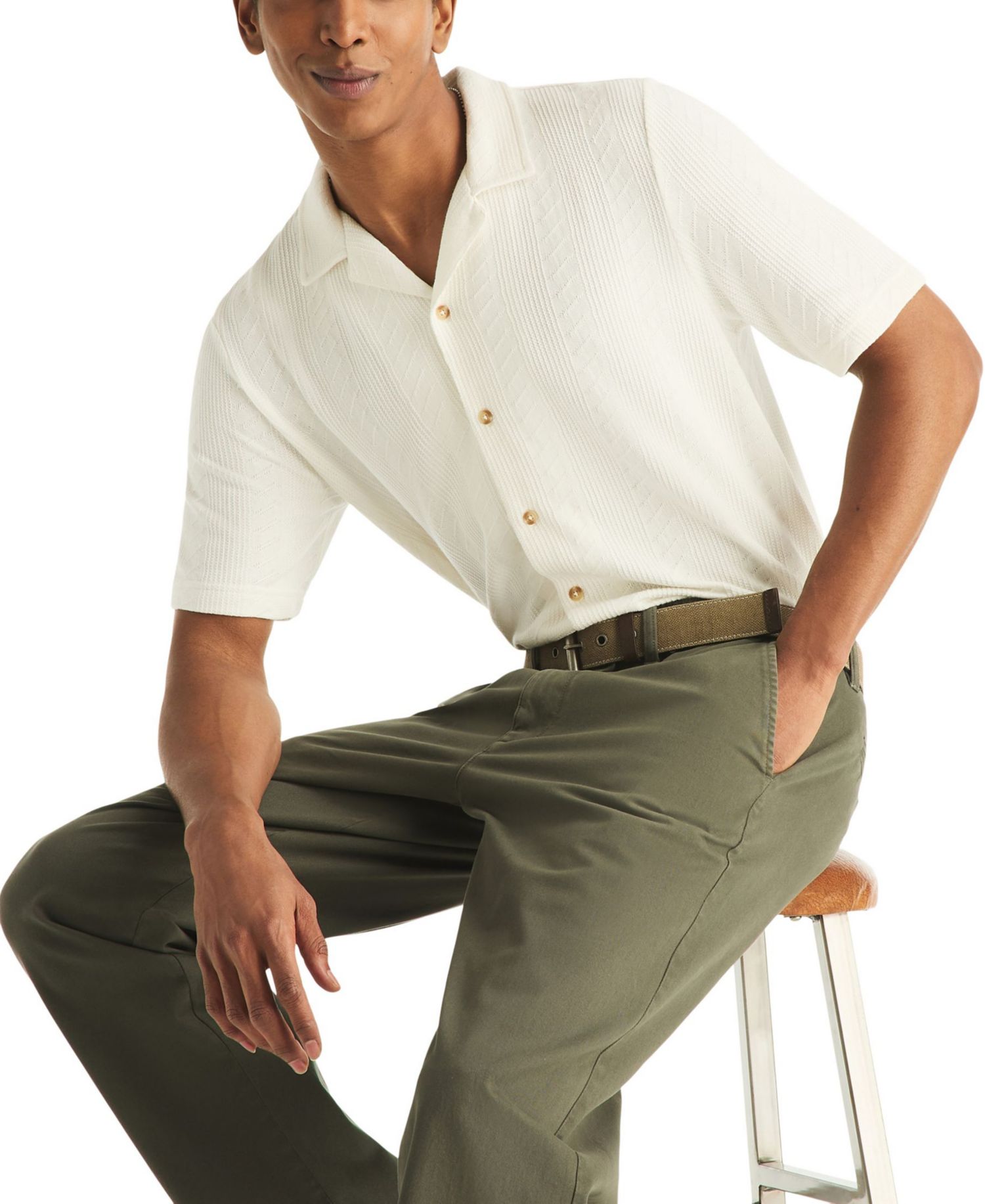 Men's Short-Sleeve Vertical Textured Polo Shirt