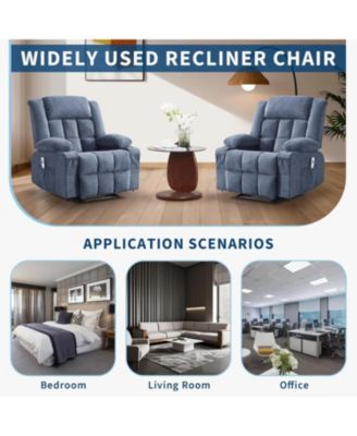 Large Recliner Chair, Manual Reclining Sofa with Massage and Heat, Comfy Sofa Chair with 3 Positions, 2 Side Pockets