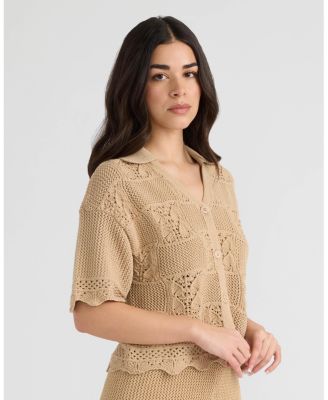 Women's Short Sleeve Crochet Sweater