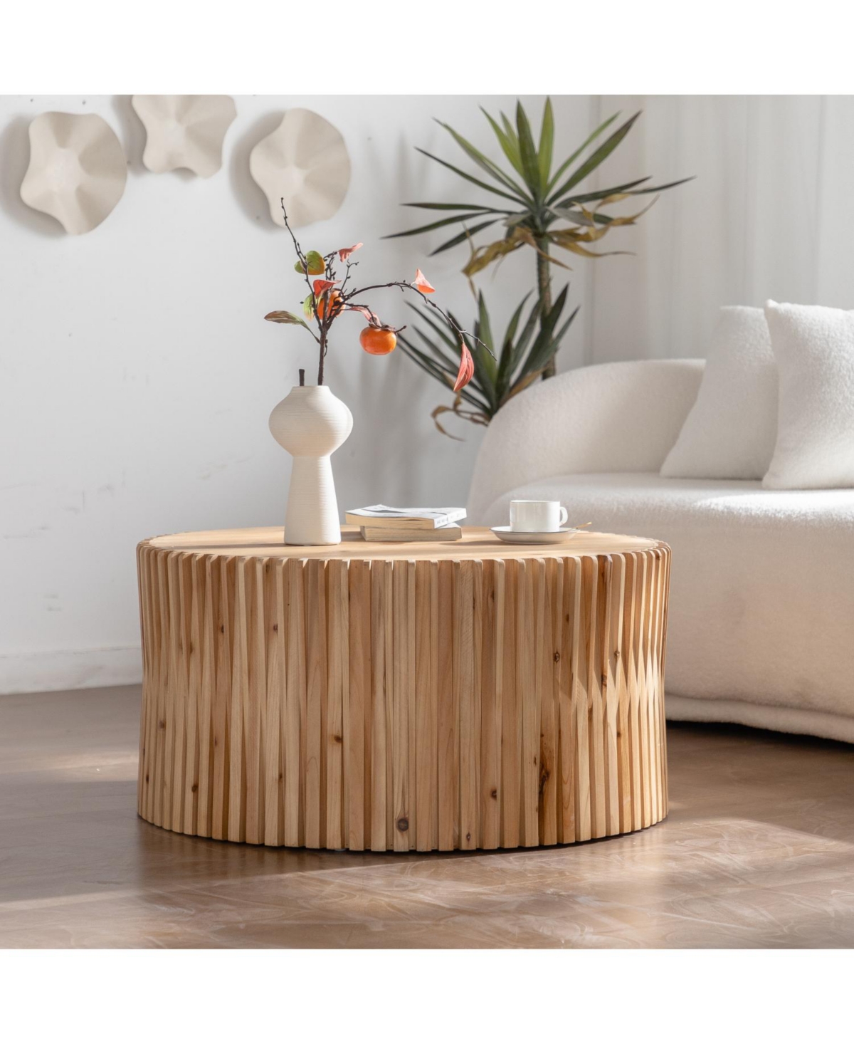 Simplie Fun Retro Coffee Table Unique Concave-Convex Texture, Easy Maintenance, No Assembly