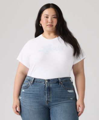 Plus Size Rhinestone Perfect Graphic Logo Cotton T-Shirt