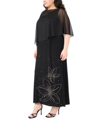 Plus Size Asymmetrical Combo Cape Dress