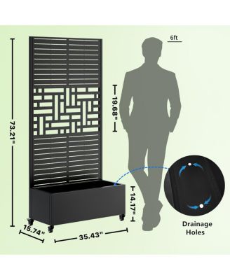 Metal Planter Box with Trellis, 73"x35"x16 Raised Garden Bed with Wheels