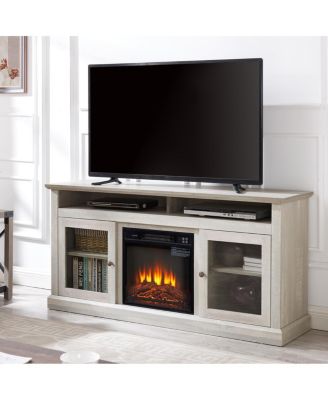 Contemporary Media Stand with Fireplace Insert, 60"W