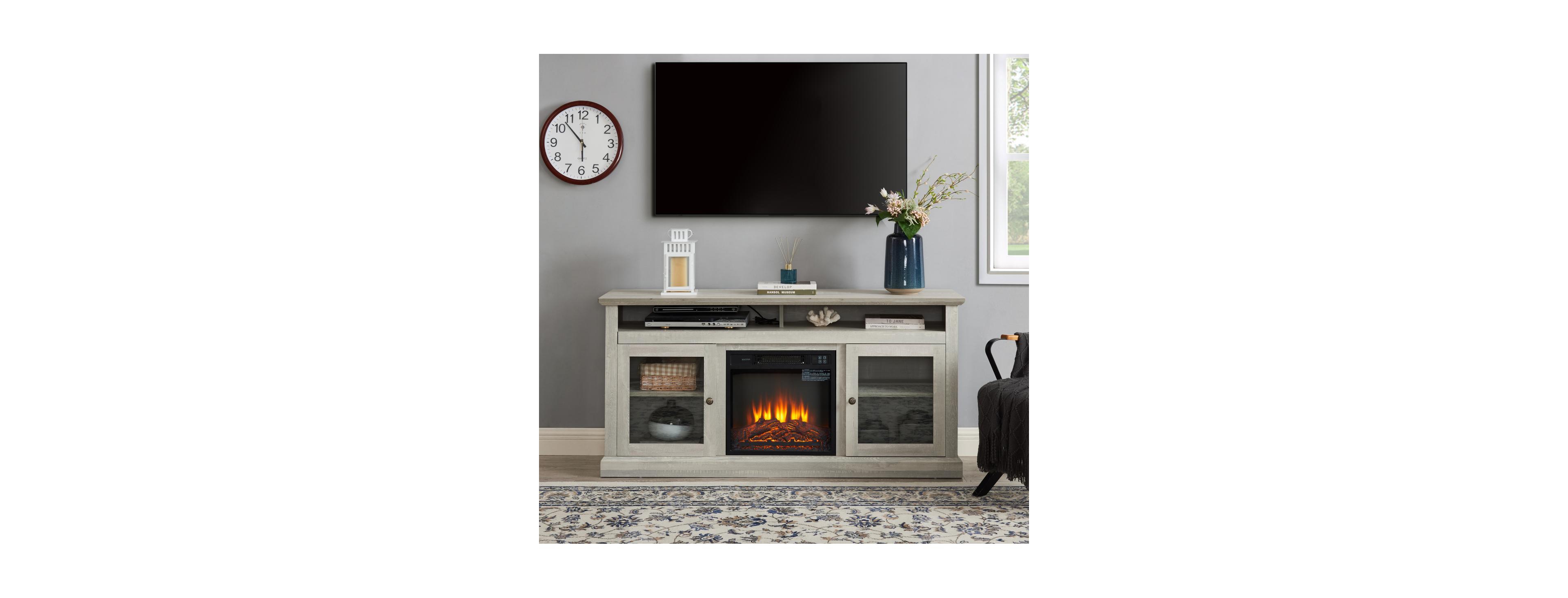 Streamdale Furniture Contemporary Media Stand with Fireplace Insert, 60"W