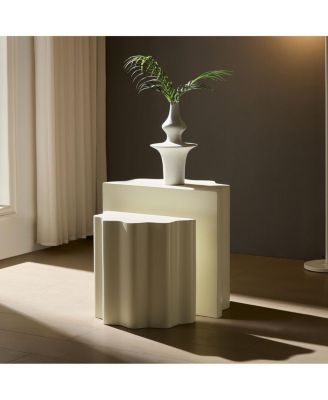 Modern Fiberglass Wavy Edge Coffee & Entryway Table Set - No Assembly