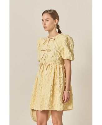 Women's Bow Detailed Puff Sleeve stretchy Mini Dress