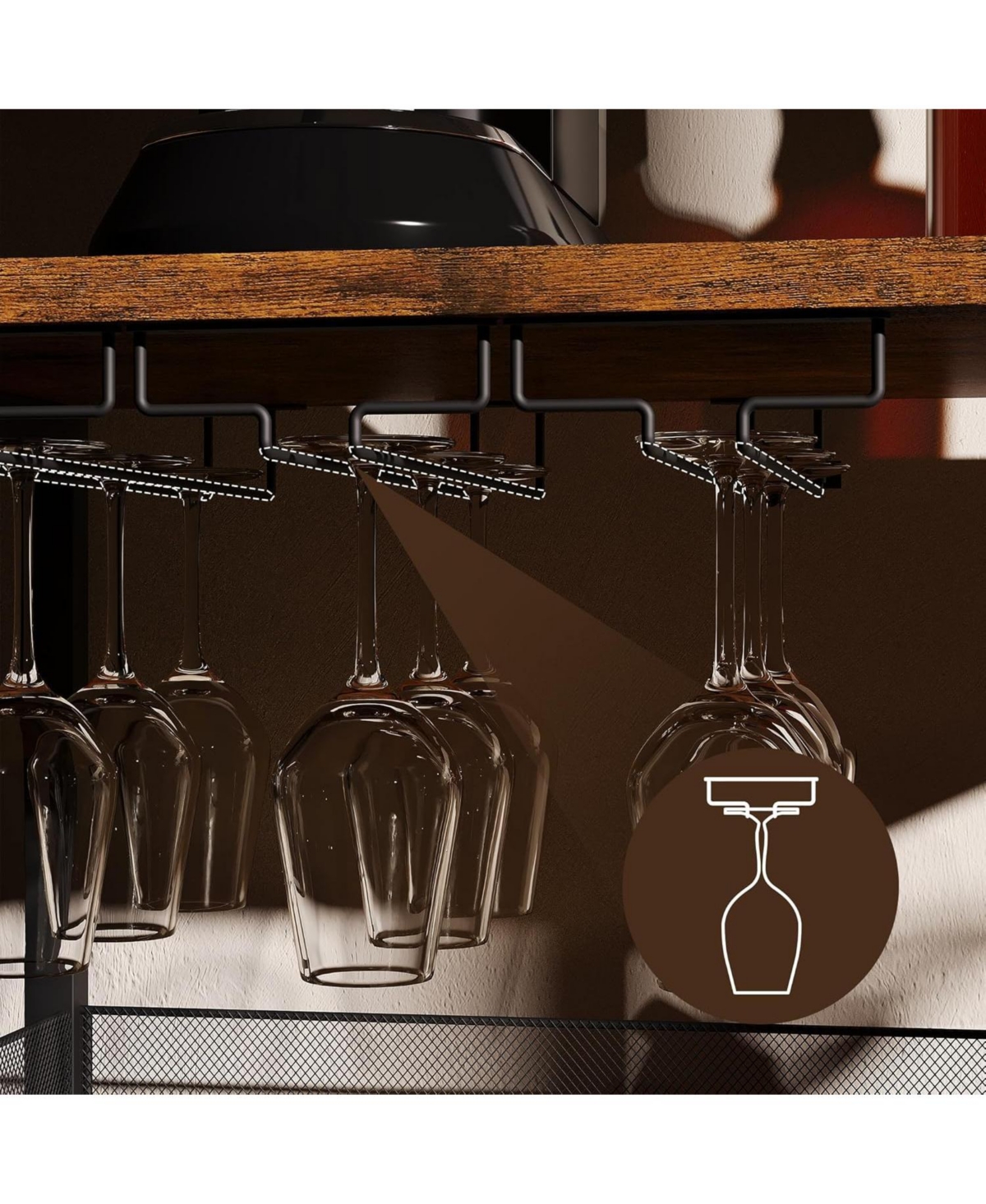 Gaomon 3 Tier Wine Bar Cabinet with Led, Detachable Wine Rack, Glass Holder & Mesh Door – Storage Buffet for Kitchen, Living Room & Bar