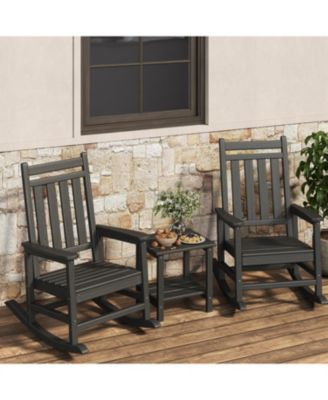 HDPE Rocking Chair Outdoor Set of 2 with Side Table - Poly High Back Porch Rocker Chairs for Adults - All Weather Resistant Furniture