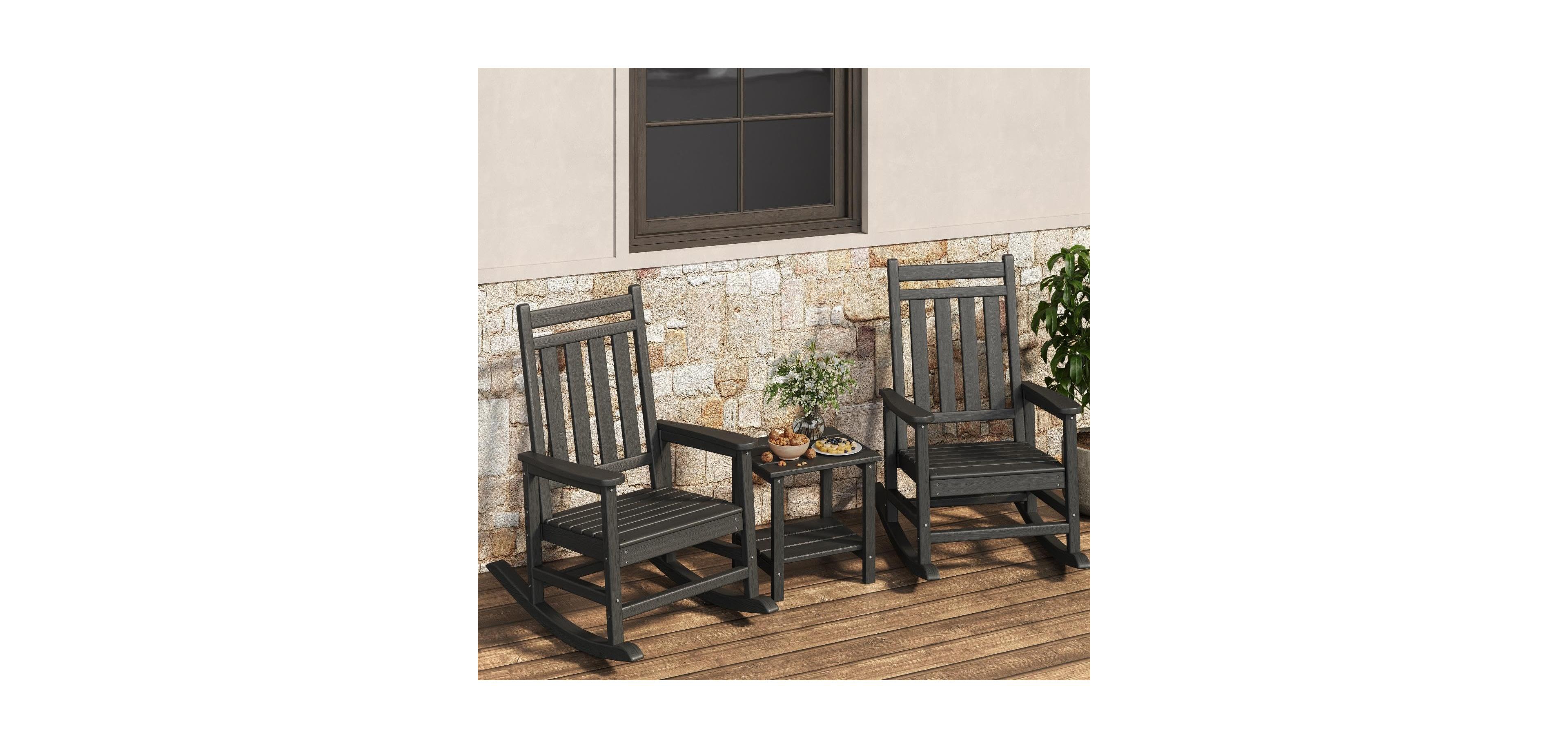gaomon Hdpe Rocking Chair Outdoor Set of 2 with Side Table