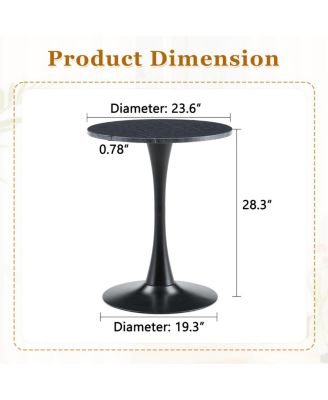 Round Dining Table, 23.6" Tulip Table with Thickened Top & Metal Pedestal, Mid Century Modern Bistro (Faux Marble)