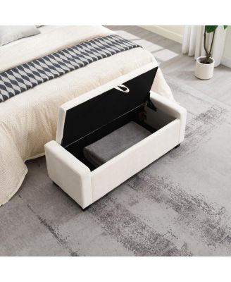 48" Storage Ottoman Bench with Safety Hinge, Upholstered Entryway Seating