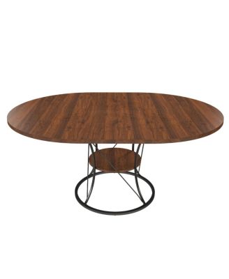 43" Round Expandable Farmhouse Dining Table with Storage Shelf (No Chairs)