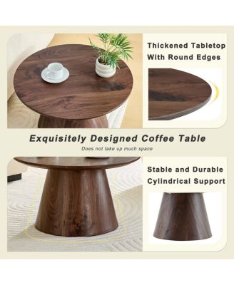 wood grain MDF circular coffee table - 23.6" D x 13.7" H