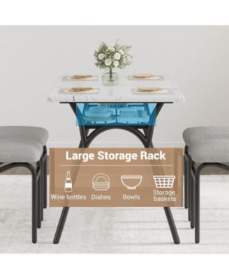 Dining Table Set for 4 Modern Kitchen Table and Chairs Set Boucle Chairs Sets Dining Table with Storage Shelf and Metal Legs