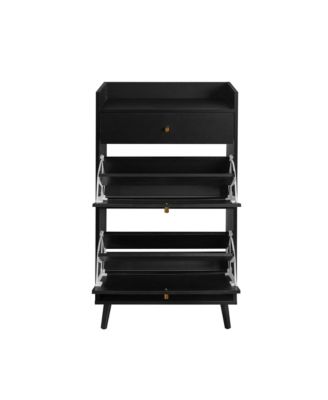 Slim Rattan Shoe Cabinet, Freestanding Shoe Rack, Hidden Shoe Storage Organizer with 2 Flip Drawers for Entrance, Hallway