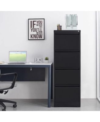 4 Drawer File Cabinet, Vertical Metal File Cabinet, Storage Organizer Cabinet with Lock for Letter Size/A4/Legal File - Black