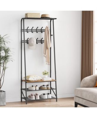 Hall Tree for Entryway - 5 Hooks 4-Tier Shelf Metal & MDF Storage Organizer