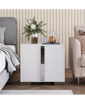 Modern End Table with Drawers & Mirrored Handles