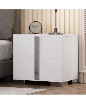 Modern End Table with Drawers & Mirrored Handles