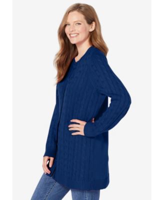Plus Size Within Cotton Cable Knit Cardigan Sweater