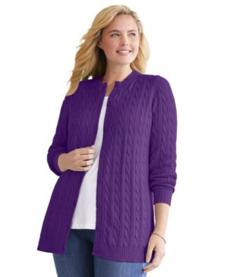 Plus Size Within Cotton Cable Knit Cardigan Sweater
