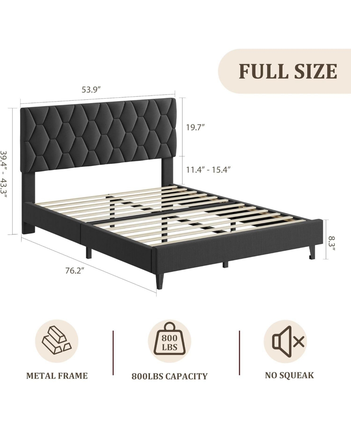gaomon Bed Frame with Upholstered Headboard,Heavy-Duty Platform Bed Frame with Strong Wood Slats