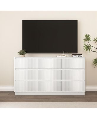 9 Drawer 63" Wide Wood Dresser, Modern Long TV Stand