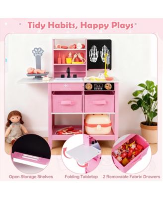 Wooden Doctor Office Playset Medical Center Toy with Blackboard