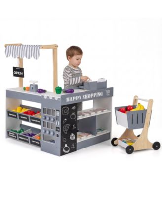 Pretend Play Supermarket Toy Set with Cart for Kids
