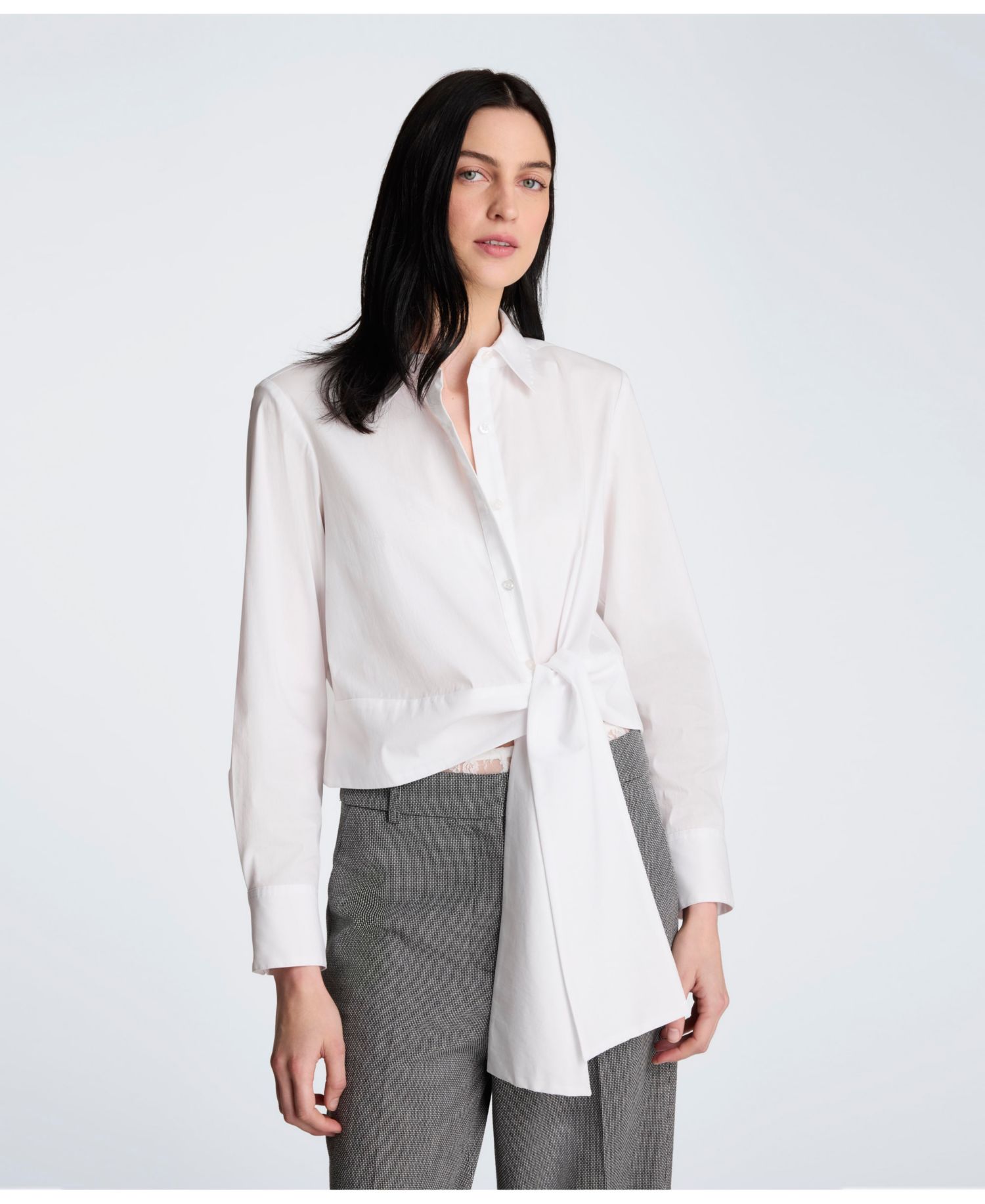 Women's Collared Button Down Shirt with Tie Waist