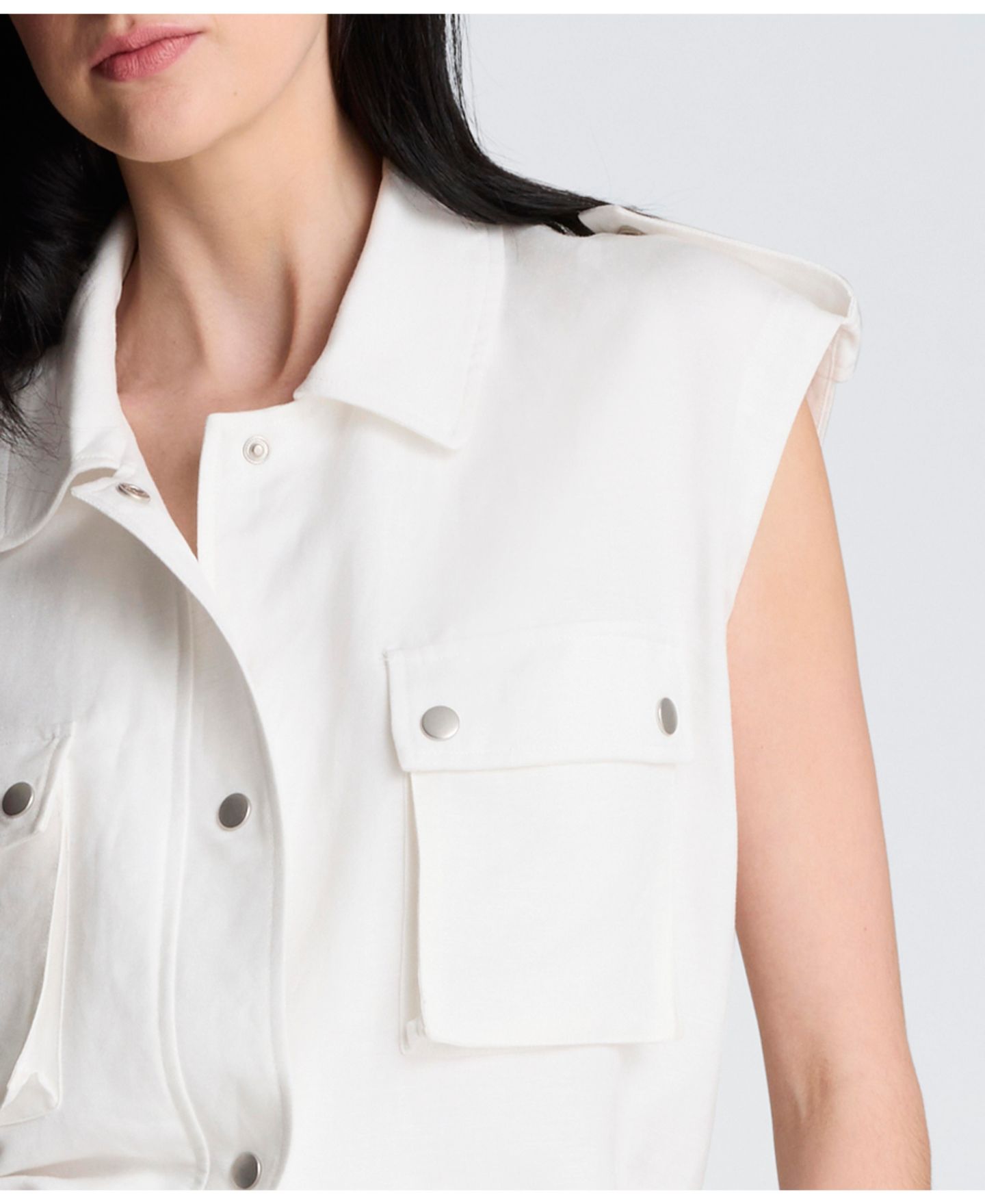 Женский жилет Kenneth Cole Collared Patch Pockets Linen Vest, цвет: Чистый белый — фото 5