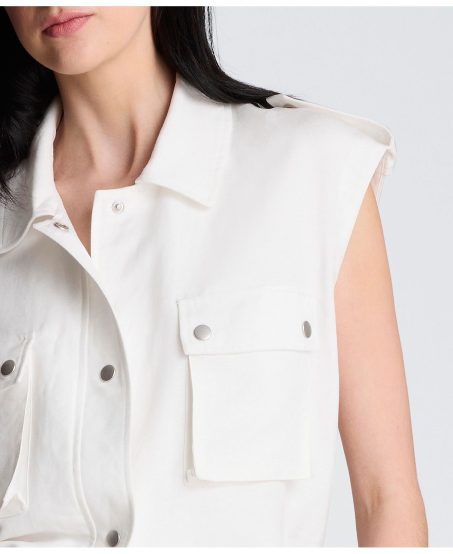 Women's Collared Patch Pockets Linen Vest