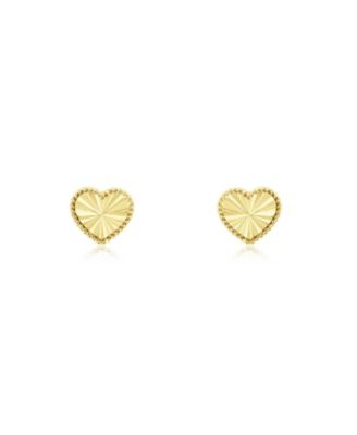 Fluted Gold Heart Stud Earrings 14K Gold