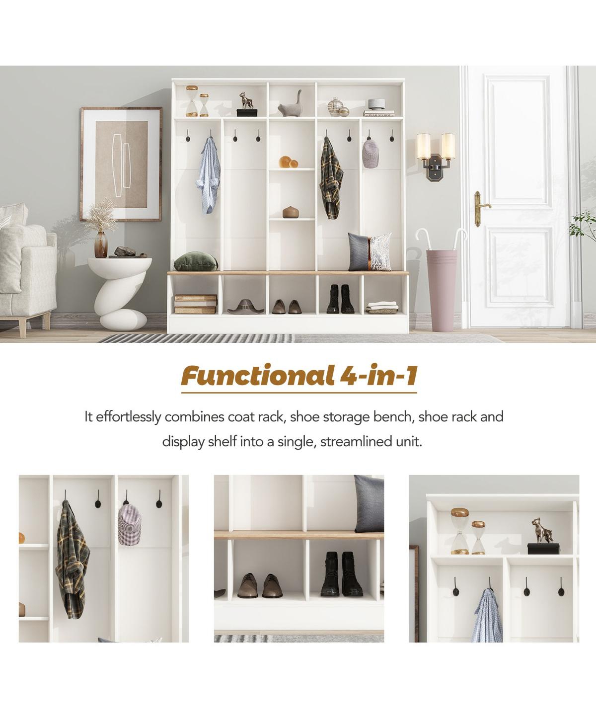 Streamdale Furniture Wide Hall Tree with Storage Bench, Shoe Cabinet & Coat Rack