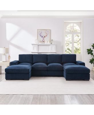 4-Seat Corduroy Sectional Sofa Sleeper Couch with 2 Ottomans