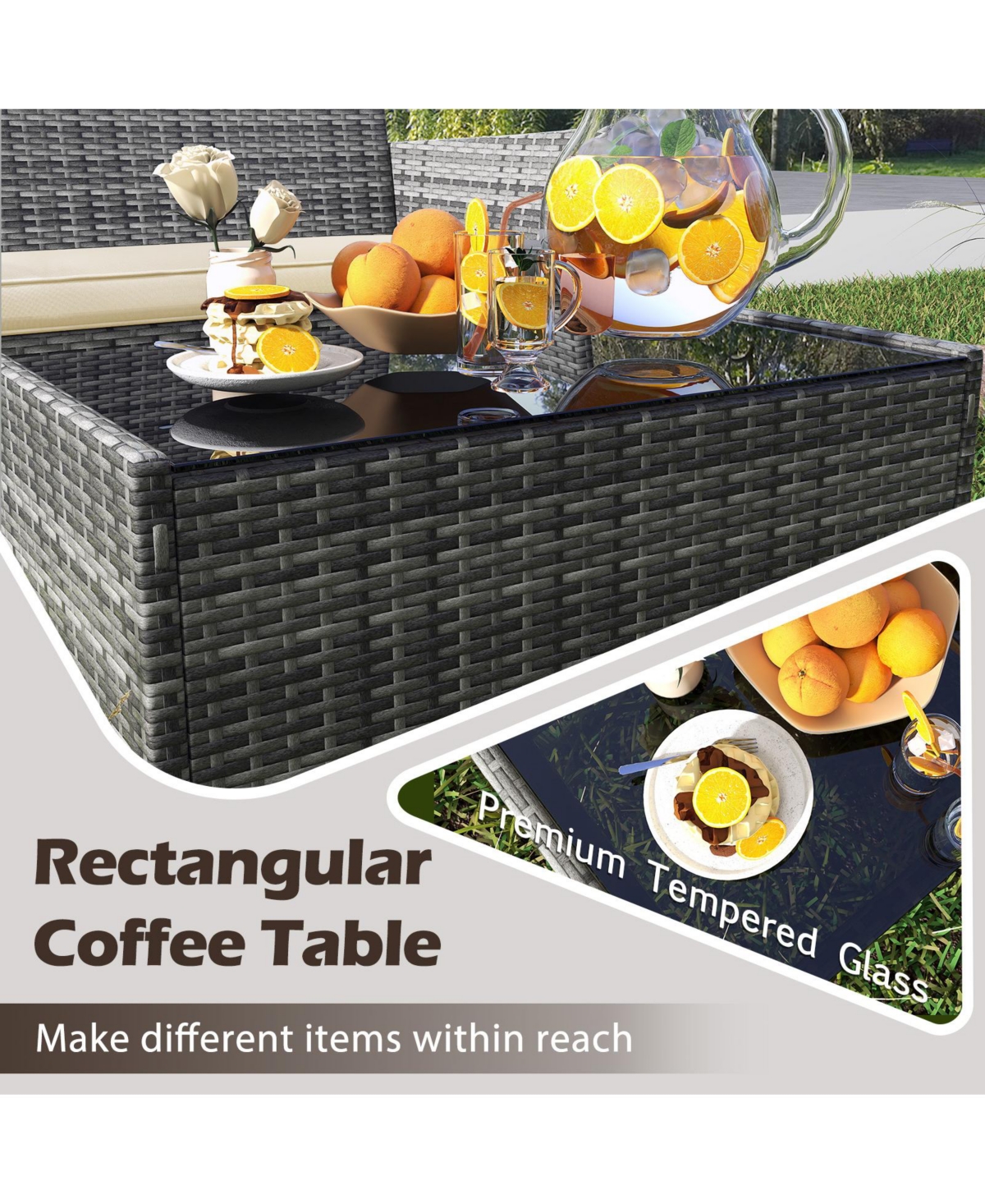 Gymax Set Of Patio Furniture w/Washable Cushions & Tempered Glass Coffee Table