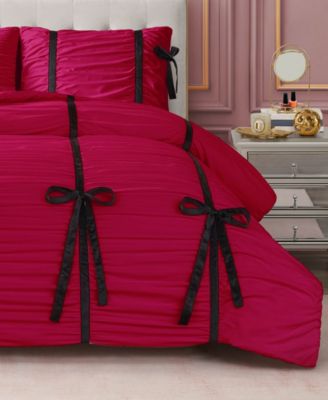 Juicy Couture Amelie Velvet Bows Ruched 3-Pc. Comforter Set, Full/Queen - Amelie Hot Pink