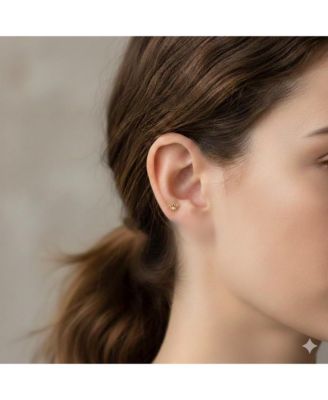 Solid 14k Yellow Gold 18G Polished Lotus Flower Cartilage Labret Flat-back Piercing