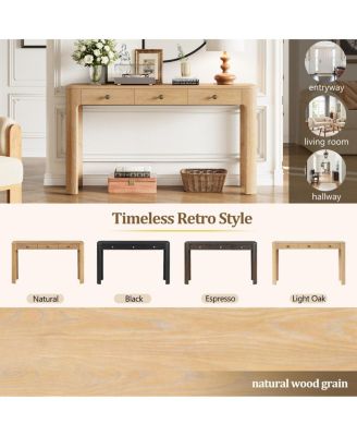 Streamdale Rustic Console Table with Curved Corners, 3 Drawers, Sturdy Sofa Table