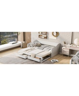 Wooden Daybed with Trundle, Storage Drawers, Extendable Sofa Bed