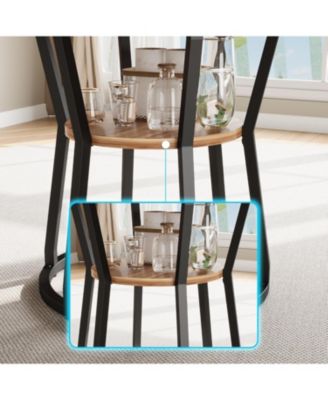 Round Dining Table for 4-6 Farmhouse Kitchen Table with Storage Circle Dinner Tables for Kitchen Dining Room Living Room