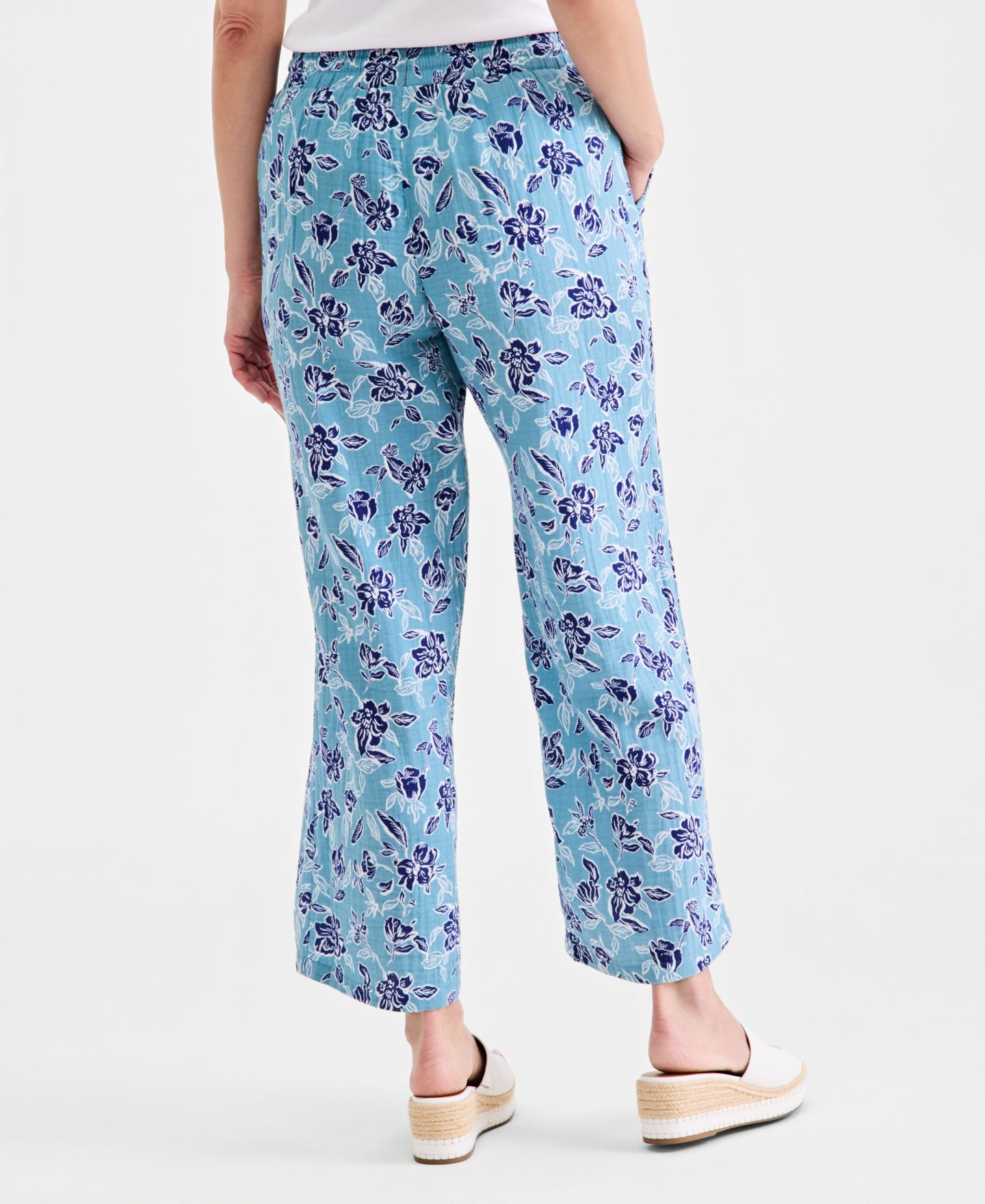 Женские брюки Style & Co Cotton Gauze Straight-Leg Pull-On, цвет: Bloom Cool River — фото 4