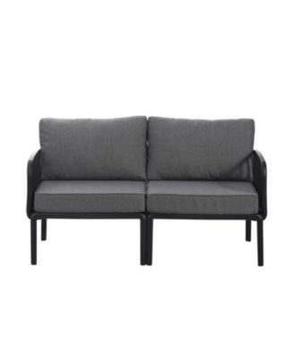 3 Piece Modern Outdoor Patio Sectional Conversation Set with Square Coffee Table Waterproof Thick Cushions Black Dark Gray for Porch Balcony