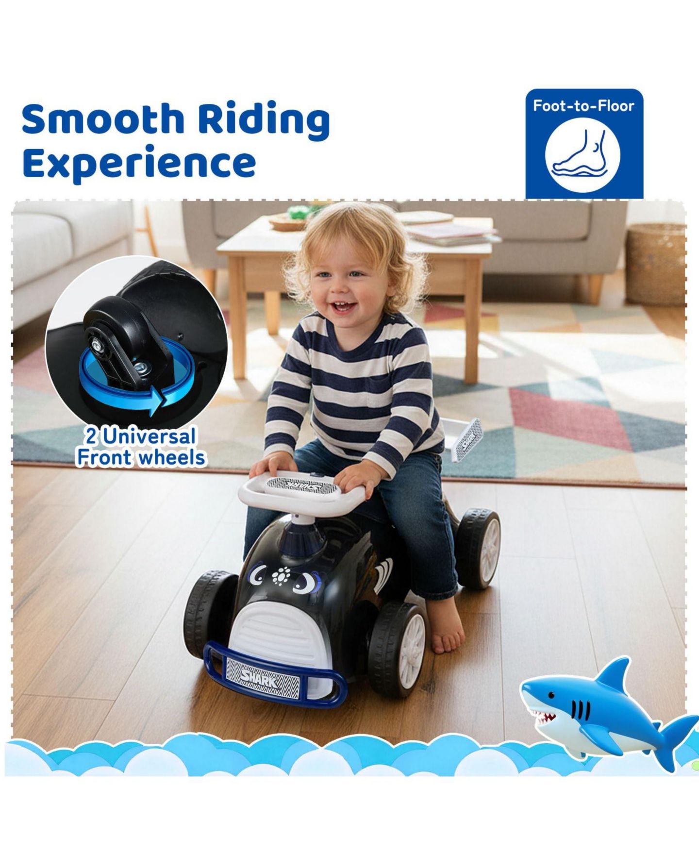 Детская игрушка Mecale Kids Ride-On Car with Musical Steering Wheel and Under-Seat Storage, Ages 1+, цвет: Чёрный — фото 5