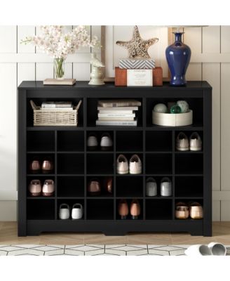 Sleek Design 24 Shoe Cubby Console, 5-Tier Storage Cabinet with Curved Base, Shoe Organizer for Living Room