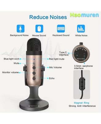 Haomuren USB K66 condenser mic with Type C adapter plug and play for PC/mobile with headphone output plus volume & gain controls for gaming