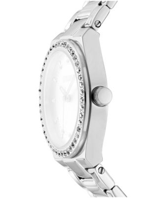 Women's Silver Dial Crystal Dial Markers Crystal Bezel Stainless Steel Bracelet Watch, 30mm