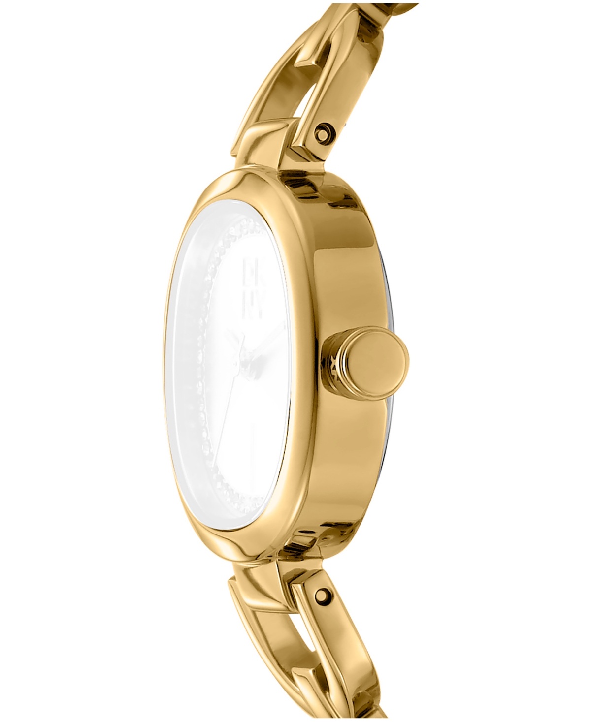 Dkny Women's Chamoagne Crystal Accented Dial Gold-Tone Stainless Steel Open Link Bracelet Watch, 24mm