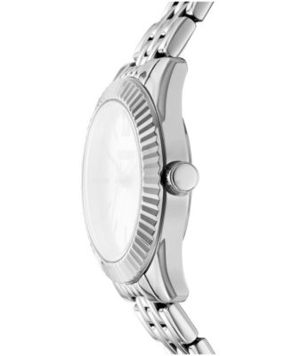 Women's Silver Dial Fluted Bezel Stainless Steel Bracelet Watch, 30mm